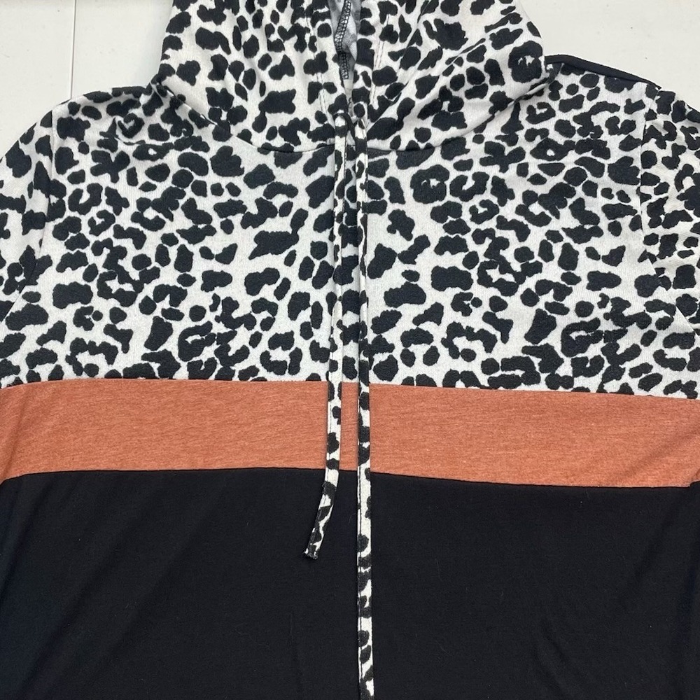 Leopard Hoodie Tunic Womens XL Animal Print Colorblock Lightweight Top - Picture 3 of 7